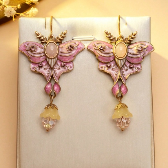 Luxe Gold Tone Rhinestone Floral Butterfly Drop Earrings - Picture 5 of 6